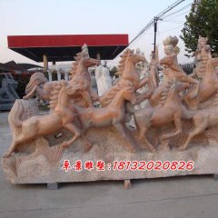 石雕奔馬，石頭奔馬雕塑，石雕飛馬雕塑
