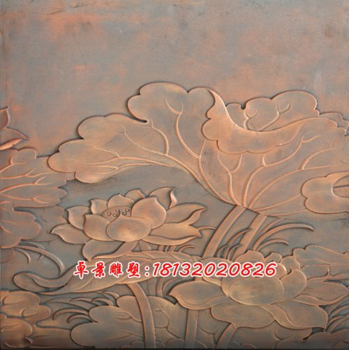 鍛銅荷花浮雕，鍛銅荷葉雕塑
