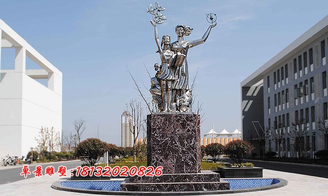 學(xué)校不銹鋼人物雕塑，教學(xué)樓前不銹鋼雕塑