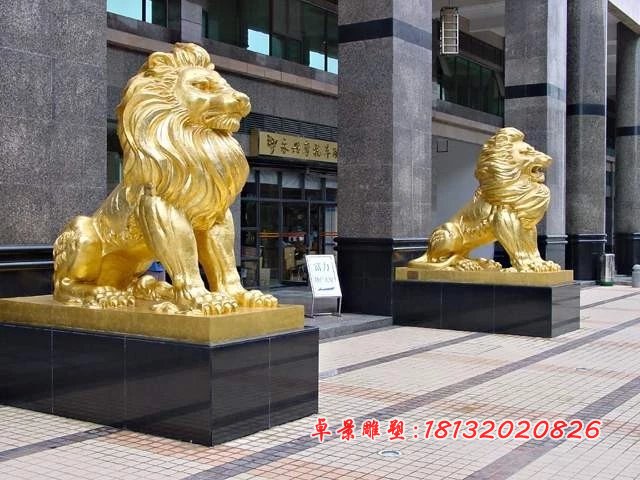 銅獅子雕塑，企業(yè)門口銅獅子雕塑