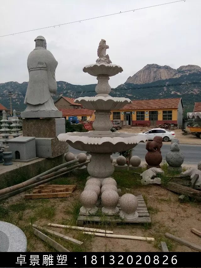 噴泉石雕，三層石噴泉