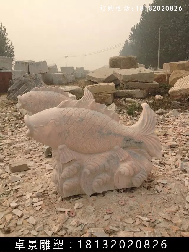 石雕魚，晚霞紅魚噴泉雕塑 (9)