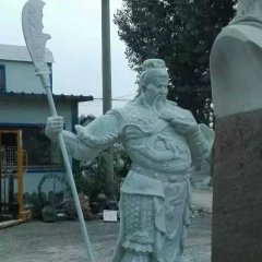 關(guān)公石雕，漢白玉關(guān)公持刀雕塑