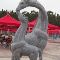 母子長頸鹿石雕，公園動物石雕