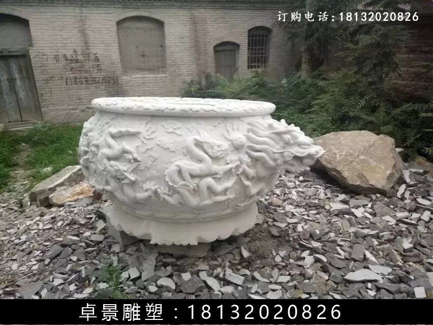 石水缸，漢白玉水缸雕塑 (1)