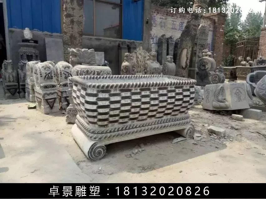 石水缸，漢白玉水缸雕塑 (2)