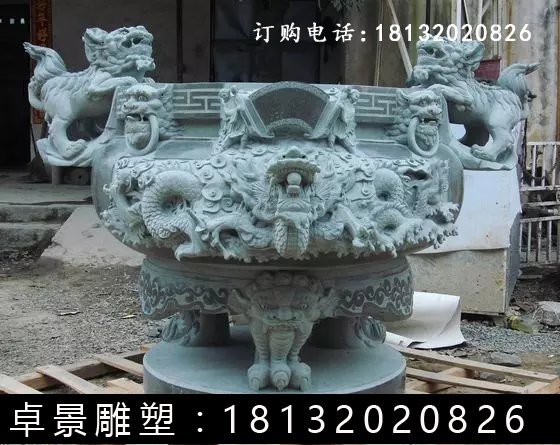 石圓鼎，石香爐雕塑 (3)