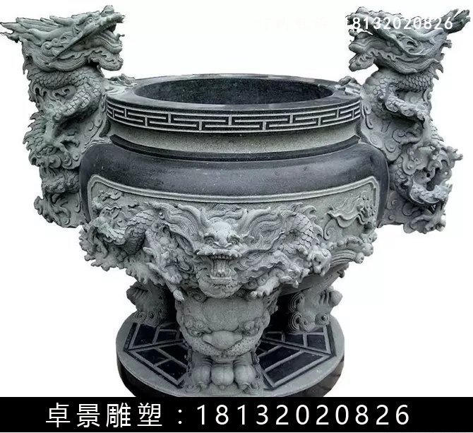 石圓鼎，石香爐雕塑 (5)