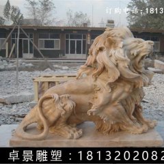 西洋獅石雕，晚霞紅西洋獅雕塑