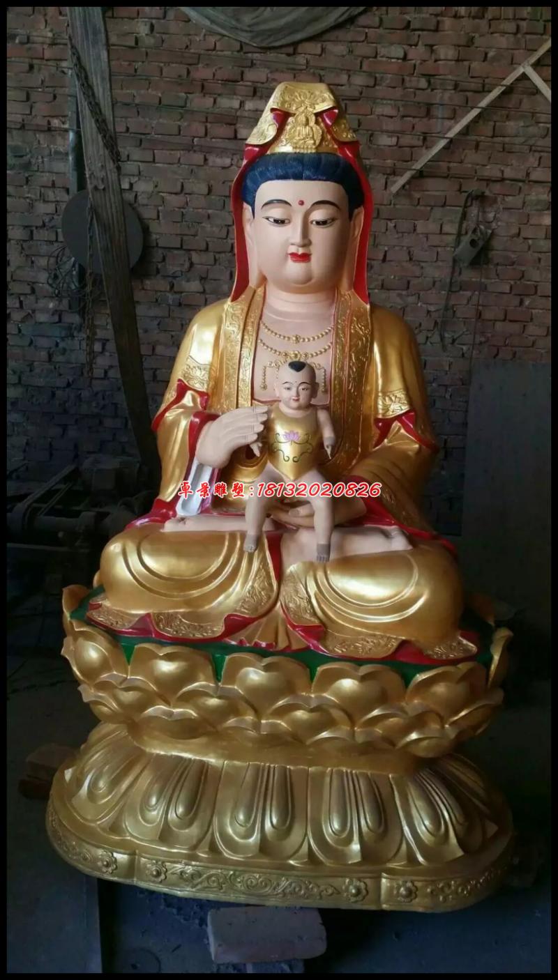 觀音送子銅雕，貼金銅觀音送子雕塑