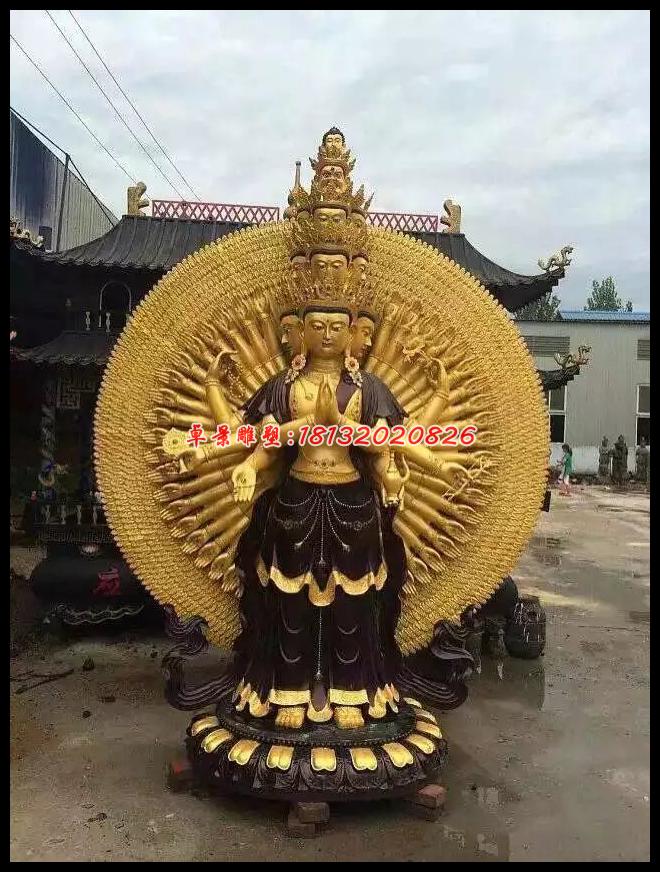 千手觀音銅雕，彩繪千手觀音銅雕
