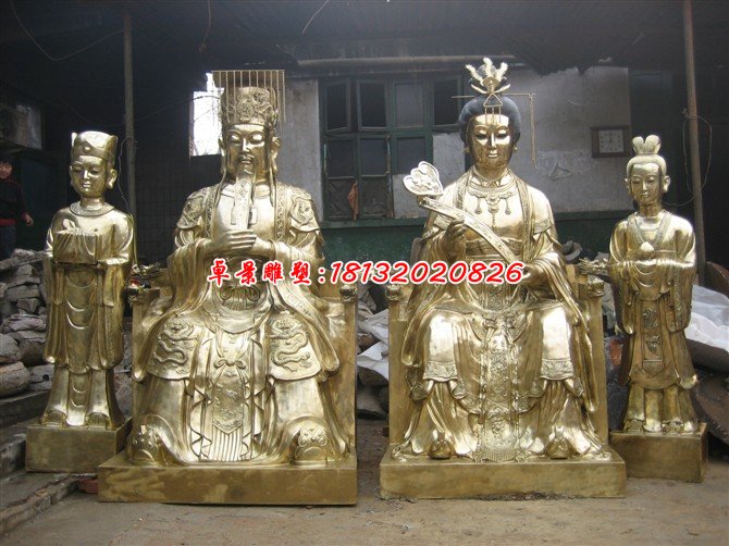 玉帝王母銅雕，鎏金銅玉帝王母雕塑