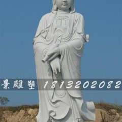 觀音石雕，漢白玉立式觀音菩薩雕塑