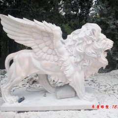 飛獅石雕，晚霞紅飛獅雕塑
