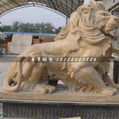 石獅子雕塑，晚霞紅獅子雕塑