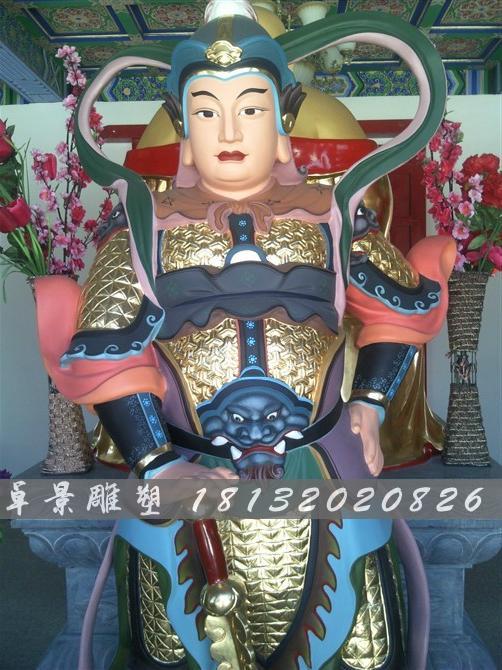 玻璃鋼韋佗護(hù)法雕塑，玻璃鋼彩繪韋佗雕塑