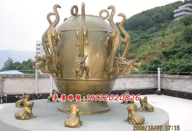 地動(dòng)儀銅雕，地震儀銅雕