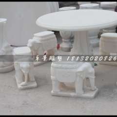 漢白玉石象桌象凳，石象桌象凳雕塑