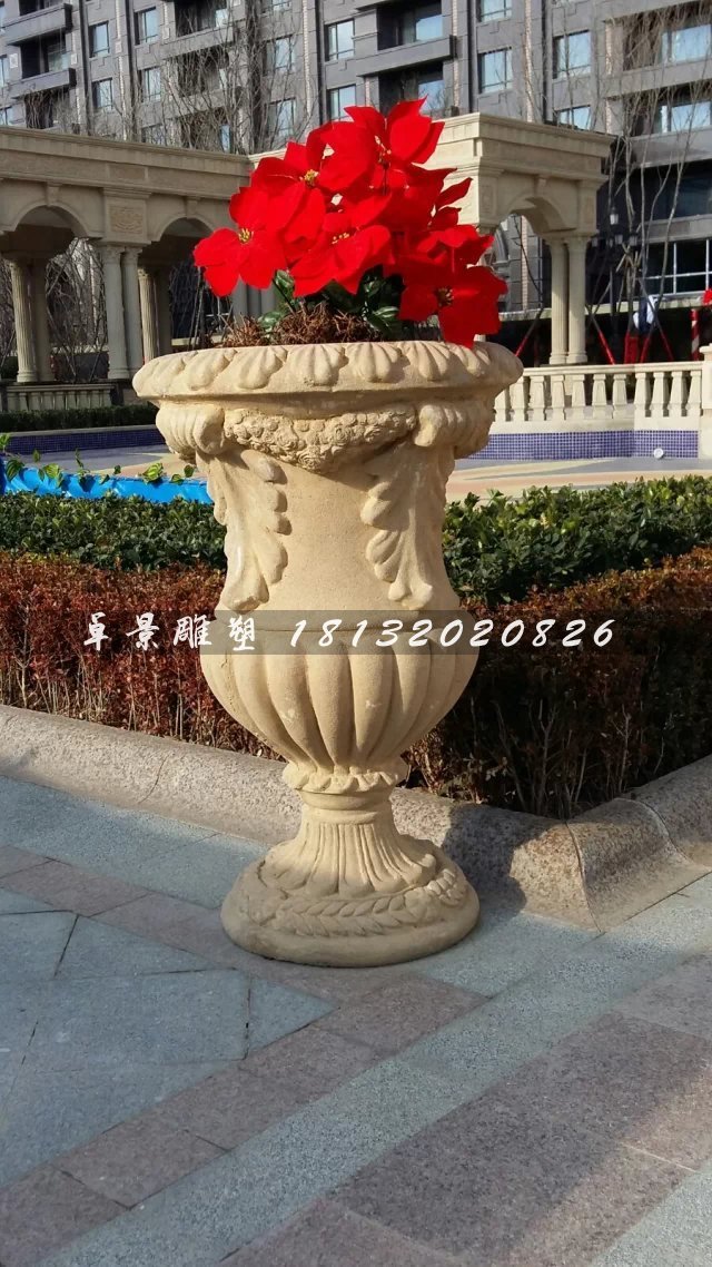 石頭花盆雕塑，小型石雕花盆