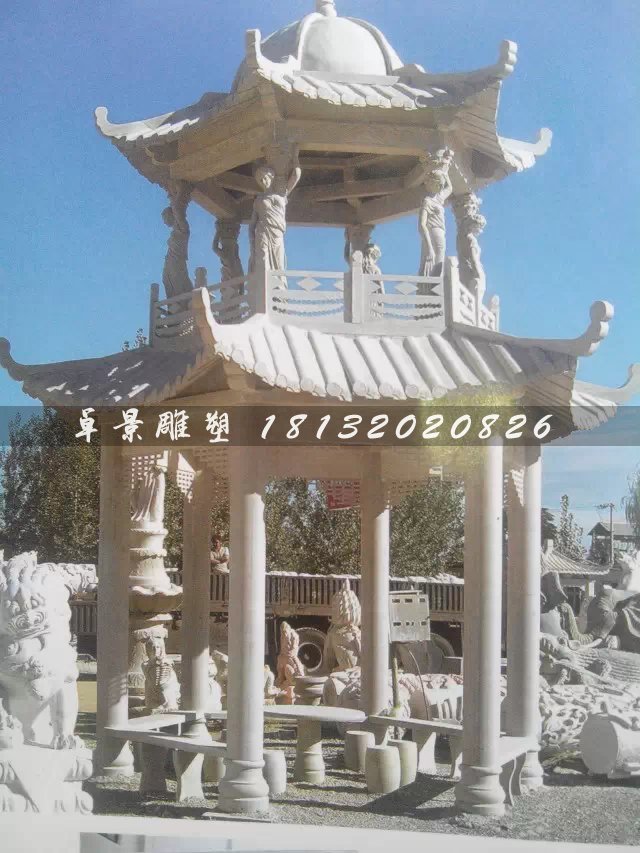 兩層亭子，六角石亭，石雕亭子