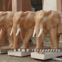 大象石雕，晚霞紅大象石雕，動(dòng)物石雕