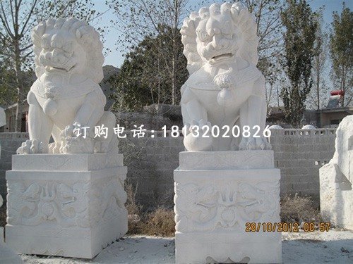 漢白玉石獅子雕塑，石頭獅子雕塑