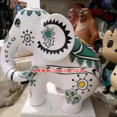 玻璃鋼大象雕塑，彩繪大象雕塑