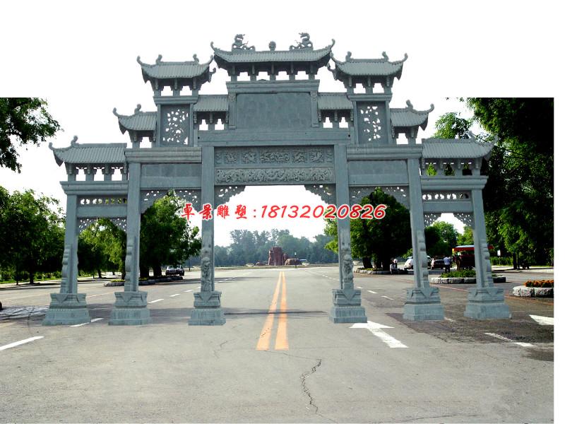 五門(mén)石牌坊，青石牌坊雕塑 (3)
