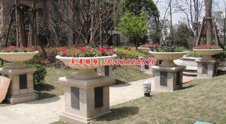 石雕花盆，公園景觀雕塑