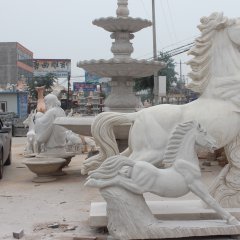 石雕馬，馬踏祥云石雕，漢白玉馬踏祥云雕塑