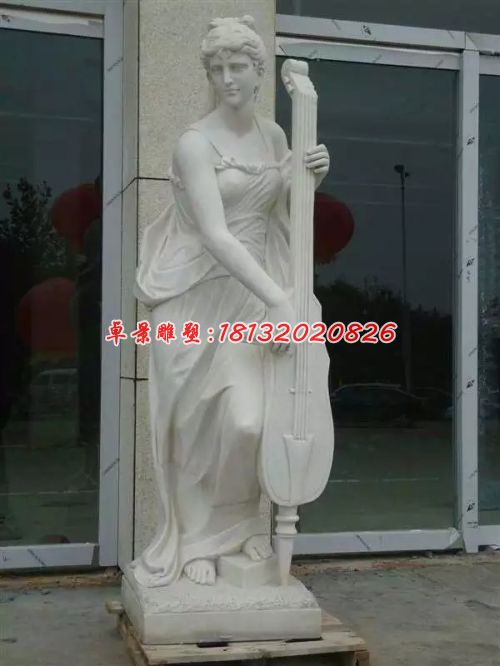 拉提琴石雕，漢白玉西方人物雕塑