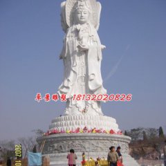 石雕三面觀音，漢白玉觀音菩薩雕塑