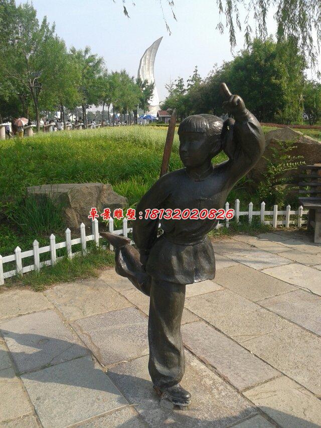 小女孩練劍銅雕，公園人物銅雕