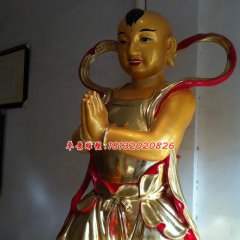 玻璃鋼善財(cái)童子雕塑，玻璃鋼彩繪貼金雕塑
