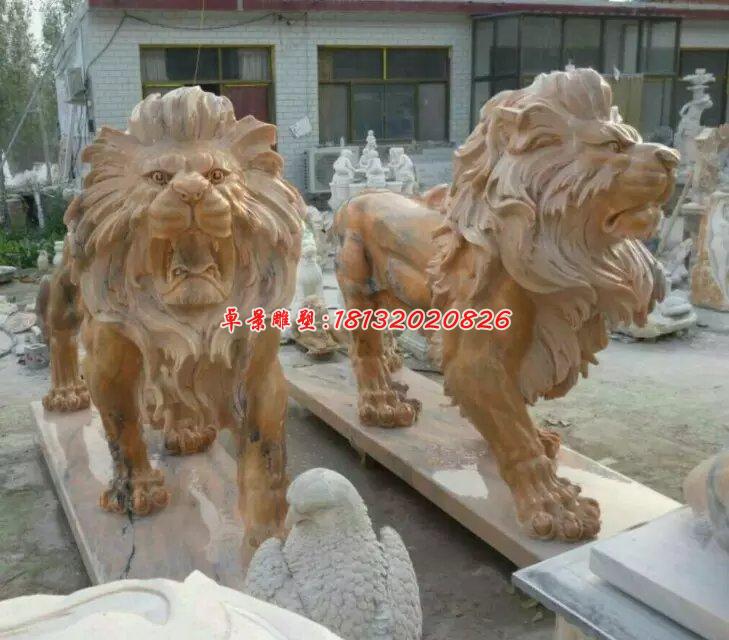 西洋獅石雕，晚霞紅獅子雕塑 (1)
