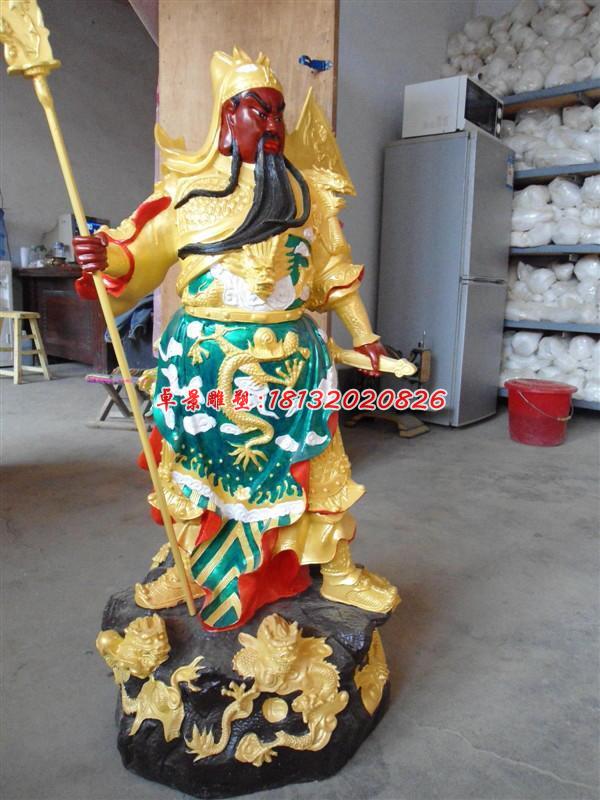 玻璃鋼紅臉關(guān)公雕塑，玻璃鋼彩繪神仙雕塑