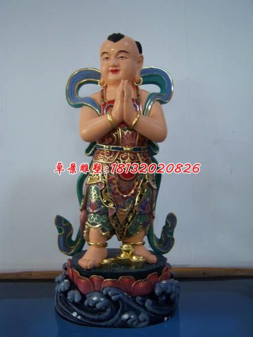 玻璃鋼善財(cái)童子雕塑，彩繪神仙雕塑 (2)