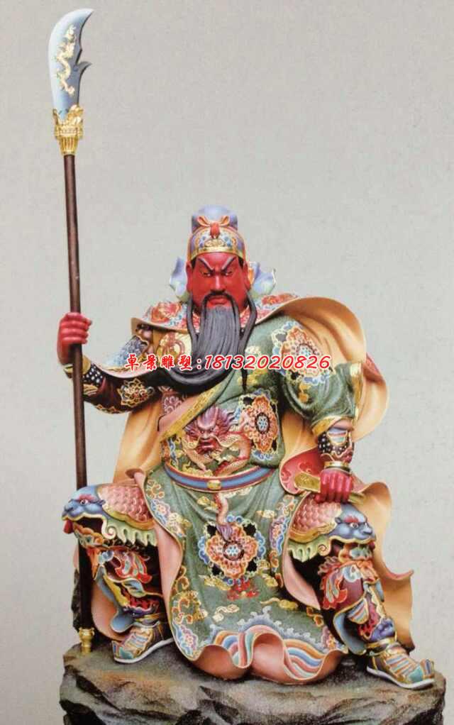 玻璃鋼紅臉關(guān)公,坐式關(guān)公雕塑
