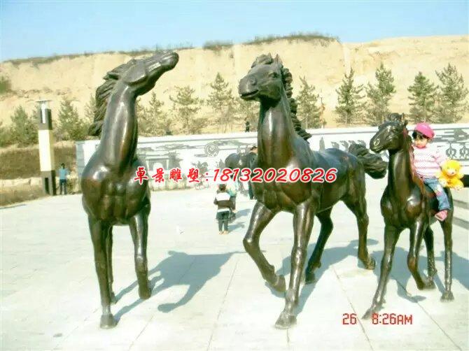 小馬一家三口銅雕，廣場銅馬雕塑