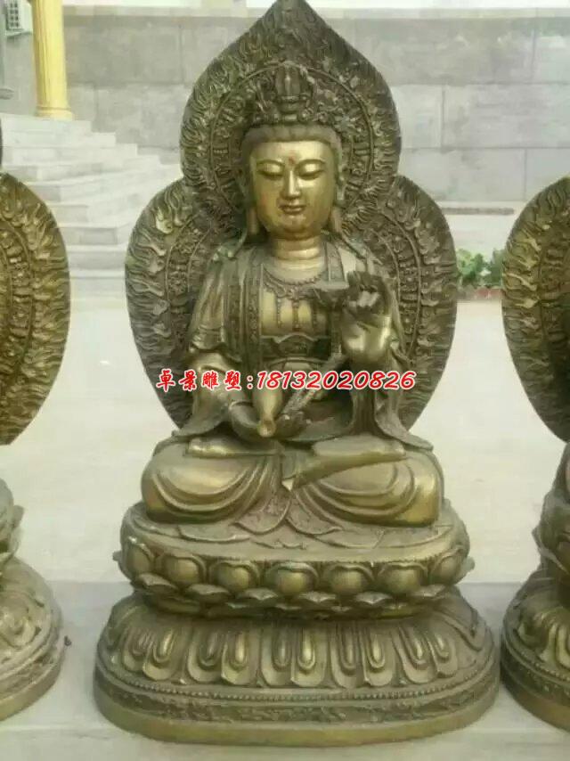 西方三圣銅雕，坐式佛像雕塑 (1)