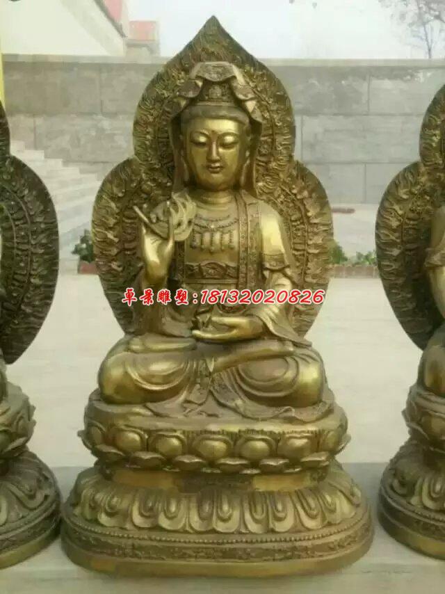 西方三圣銅雕，坐式佛像雕塑 (3)
