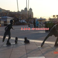 玩輪滑小孩銅雕，廣場人物雕塑