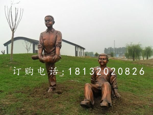 鍛造兒童雕塑，鍛銅少年雕塑 (1)