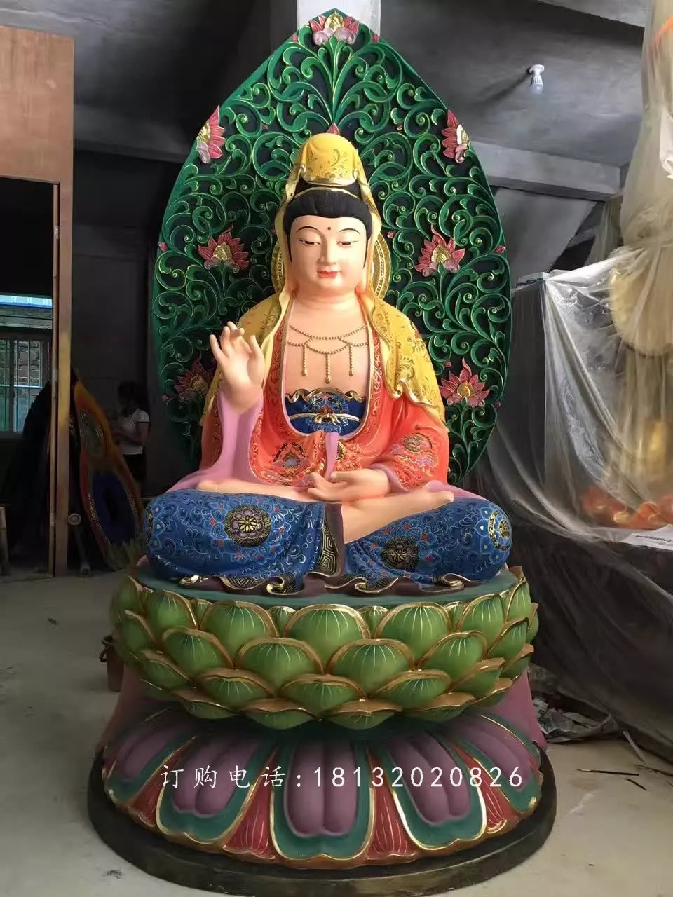 彩繪觀音菩薩雕塑，玻璃鋼觀音雕塑 (2)