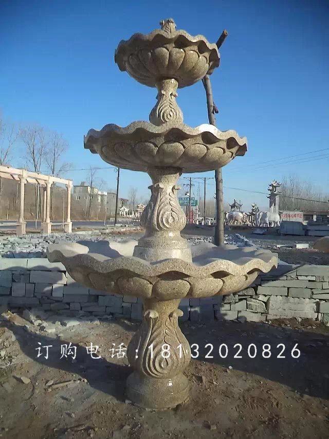 跌水盆噴泉雕塑，三層跌水盆石雕 (1)