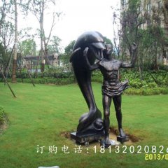 人與海豚銅雕，和諧銅雕，公園景觀雕塑