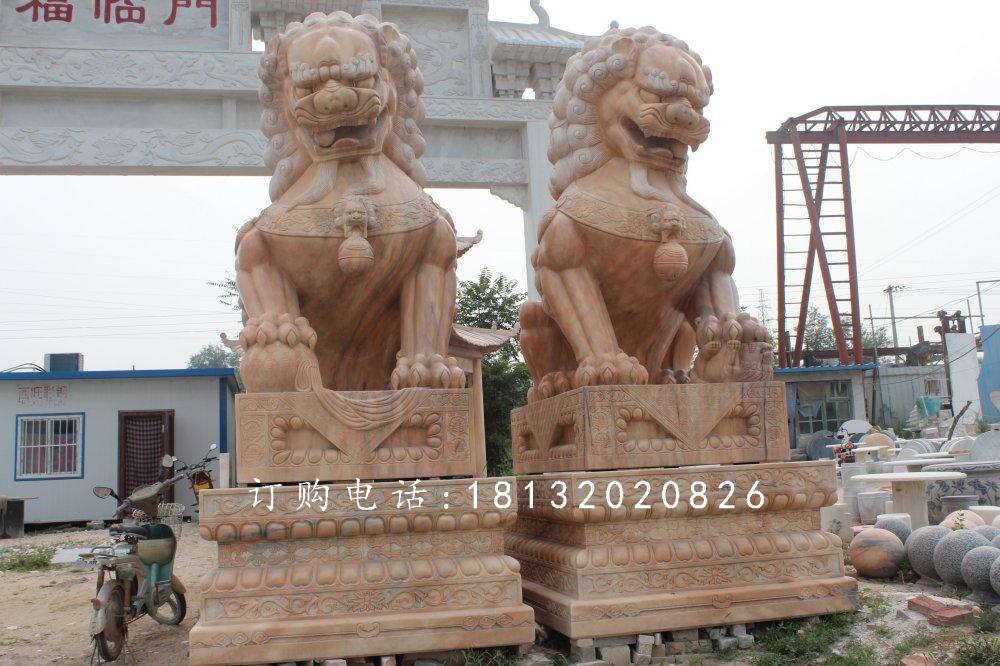 北京獅石雕，晚霞紅北京獅雕塑 (2)