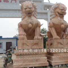 北京獅石雕，晚霞紅北京獅雕塑