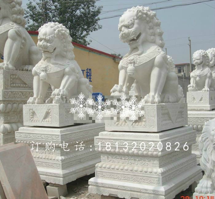看門獅子雕塑，漢白玉石雕獅子 (1)