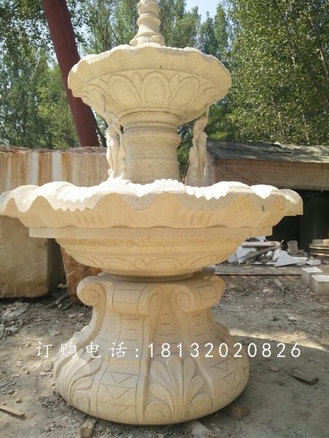 兩層噴泉石雕，砂巖噴泉雕塑